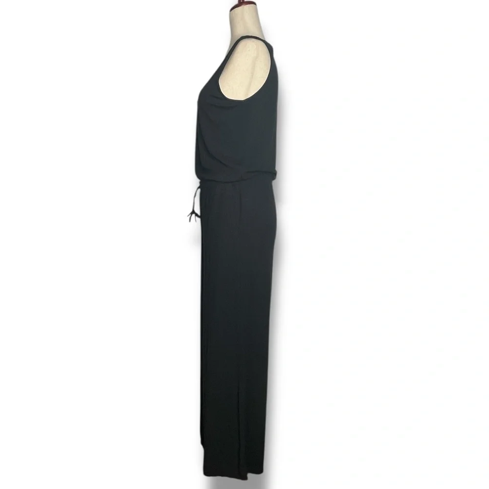 Daily Ritual Black Ribbed Scoop Neck Wide Leg Cropped Lounge Jumpsuit Size Small